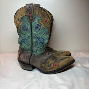 Dan Post Childrens Leather Western‎ Cowboy Boots Distressed Teal Brown 1.5